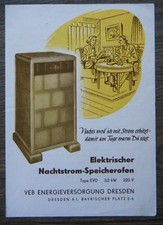 Reklame Elektrischer Nachtstrom-Speicherofen Typ EVD techn. Daten 1955 Dresden