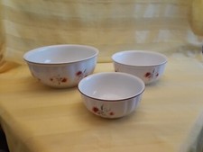 3x Torgau Steingut   Schüsseln Blumen Dekor