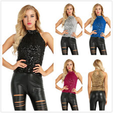 Damen Tank Tops Neckholder Ärmellos Weste Glanz Pailletten T-Shirt Top Unterhemd
