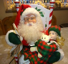 Holiday Creations Weihnachtsmann auf Stuhl mit Kind, Bewegung,Musik,Vintage rar
