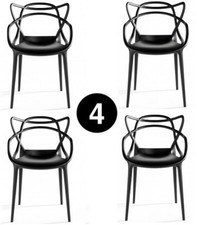 4er Set Masters Style Lounge Esszimmer Restaurant Bar Stuhl Retro Stapelbar Schwarz