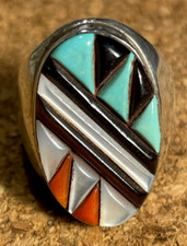 Indianerschmuck "MULTICOLOR INLAY" Ring Gr.66/21 Zuni Handarbeit Sterling