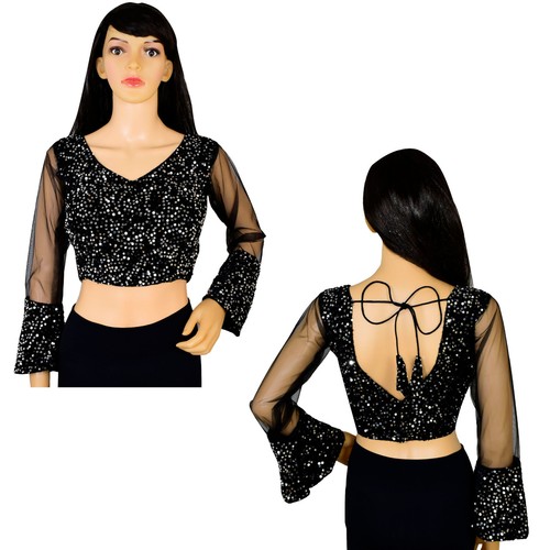 Samt sari bluse pailletten - sari,