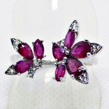 Tropfen & Navette Rubin CZ Ring BLÜTEN 925 Silber 585 Weißgold vergoldet 20mm 63