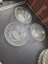 Schöne dekorative Glas Schale Obst Salat rund Blütenmotiv Ø 17 cm H 5,5cm