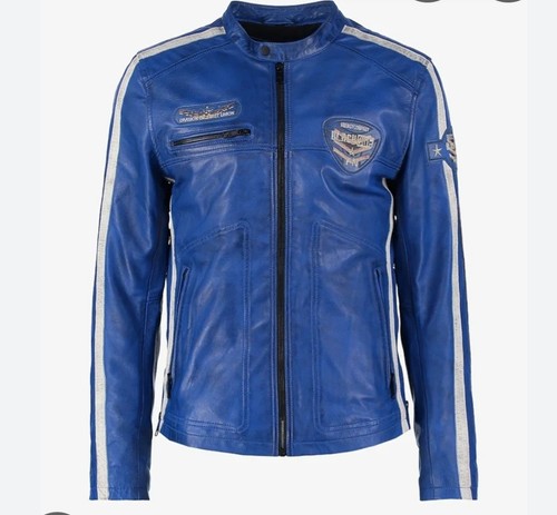 Herren leder bikerjacke blau - herren,