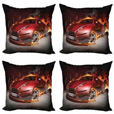 Autos 4 Teiliges Kissenbezugs Set Burnout Reifen Sport Auto