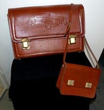 Alter antiker Schulranzen mit geprägten Oldtimer +Brot Tasche aus Leder Requisit