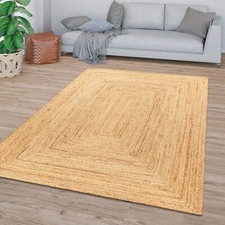 Wohnzimmer Teppich Jute Naturfaser Handgearbeitet Sisal Boho Stil Geometrisch