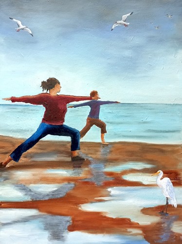 Meer strand yogastunde ölbild - meer,