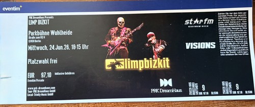 Limp bizkit konzertticket - konzertticket, 1x