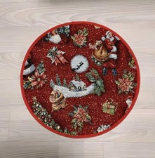 Gobelin Weihnachten Deckchen 39 cm in Rund mit Baumwollband Rot 