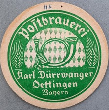 alter Bierdeckel Postbrauerei Dürrwanger OETTINGEN