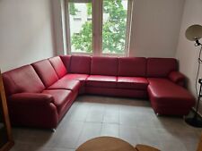 Wohnlandschaft mit Schlaffunktion Echtleder rot 