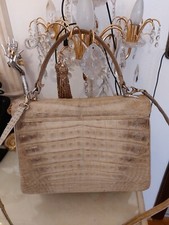 Creme weise echte Kroko Leder Tasche selten mit IRV Zeichen Vintage zu Nerz pelz