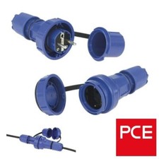 PCE Stecker / Kupplung IP68 Schutzkontakt Schuko Nautilus 20051-B / 20251-B blau