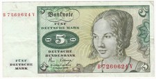 5 DM SCHEIN  / Gut erhalten / Nr. B 7260624 V / Vom 02.01.1980
