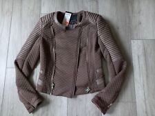 AMISU Damen Kunstlederjacke Bikerjacke kurz XS/34 gesteppt braun grau taupe NEU