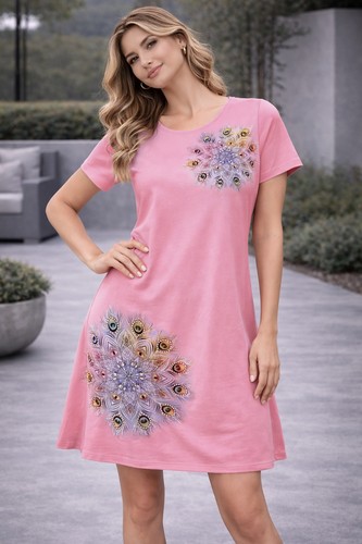 Kleid mit pfauenfeder print - kleid, pfauenfeder-print