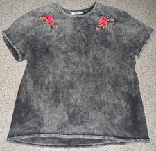 Damen T-Shirt Grau Blumen Stickerei Gr. 52 C&A