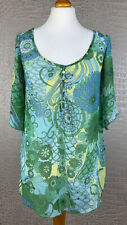 H&M Damen Gr. 38 (36) Chiffon Bluse Schlupfbluse blau grün gelb Blumen Shirt 608