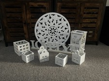 ❤️ Shabby Deko Paket weiß 6 Windlicht Häuser Wandornament 8 Teile ❤️