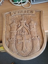 Verden Aller Wappen Handgeschnitzt Holz Sehr Selten Reiterstadt Massiv Relief Fe