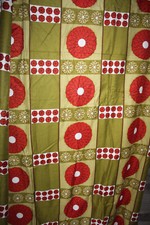 Vintage Stoff  Vorhang 70er Jahre grün rot Blumenmuster DDR Gardinenstoff L62/3