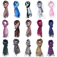 Damen Herren Uni Stola Schal  Halstuch Tuch Langschal Fransen Lang schal Leo