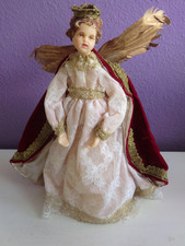 Alter Rauschgoldengel stehend 33 cm  Handarbeit  Wachskopf u. Wachshände, Samt