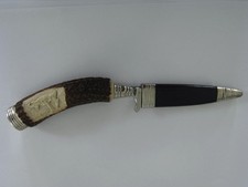 Trachtenmesser, Hirschhorn beschnitzt, Jagdnicker, neuwertig, Solingen 440C