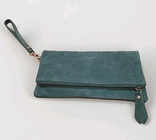 Weiche Wild Leder Clutch Abend Handtasche  Grün/Petrol