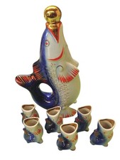 Porzellan Fisch Karaffe mit sechs Schnapsgläser  für jeden Anlass 