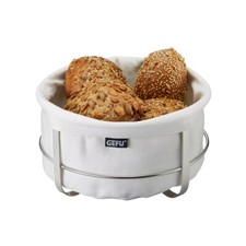 Brotkorb BRUNCH rund Edelstahl Silber Stoff Korb Obstkorb Brotform Metall Modern