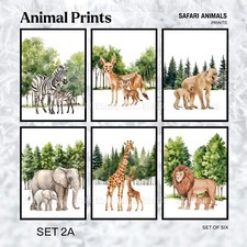 6 x Safari Aquarell Tier Set Wandbilder | Tierliebhaber | Kinderzimmer L Baby Geschenk