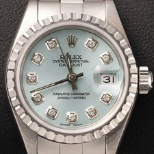 Rolex Datejust 69240 Engine-Turned Blende Auster Uhr 26mm Eisblau Ziffernblatt