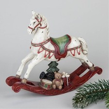 weihnachtliche Dekofigur Schaukelpferd Nostalgie L. 22cm weiß rot Formano W25