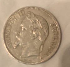 5 Francs Napoleon III. Empereur 900/- Silbermünze 1868, Empire Francais A (ss)