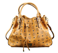 MCM Tasche Handtasche Beutel Umhängetasche cognac gold schwarz Damen LARGE