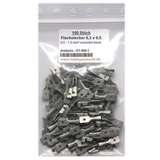 100 Stk Flachstecker Kabelschuhestecker 6,3mm 0,5-1,5 mm² blank unisoliert / E7