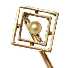 Antike Krawattennadel Anstecknadel Handarbeit um 1900 vergoldet Saatperle Perle