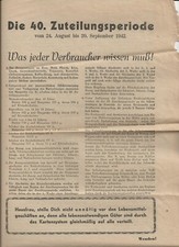 Zeitung Blatt 20.09.1942  Die 40.  Zuteilungsperiode Lebensmittelkarten im Krieg