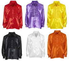 S011 Satin Rüschenhemd 70er Jahre Retro Hemd Rüschen Hippie Show Gr. M/L -  XXL