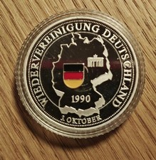 edle colorierte Silbermedaille Wiedervereinigung Deutschland 1990