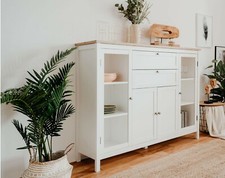 Bergen Highboard weiß eiche mit Vitrine Landhaus Anrichte Buffetschrank günstig 