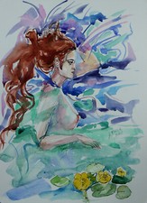 Original Tusche Aquarell