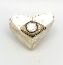 Antike Pillendose Perlmutt Muschel Tabatière Silber Schmuckbox Schatulle #3683