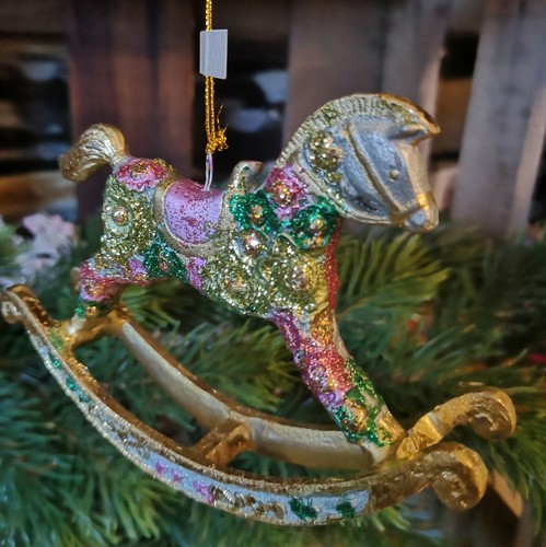 Glitzerndes schaukelpferd lila - schaukelpferd,