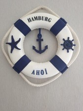 Deko Rettungsring - blau/ weiß - Styropor 25/30 x 5 cm- Motiv Hamburg Ahoi