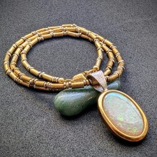 Designer Collier Opal Kette 925 Silber vergoldet Silberschmiedearbeit modern